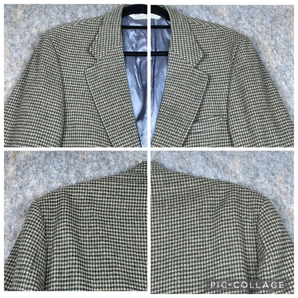 Land's End Classic Houndstooth Wool Camel Hair Preppy Sport Coat Blazer 40R
